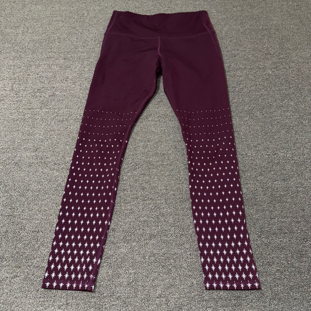 Nimble Activewear Burgundy Starburst Print Leggings High Rise Zipper Pocket XS 4